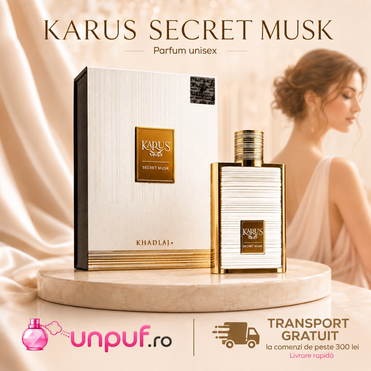 Khadlaj Karus Secret Musk parfum premium disponibil pe unpuf.ro cu livrare rapidă și transport gratuit peste 300 lei