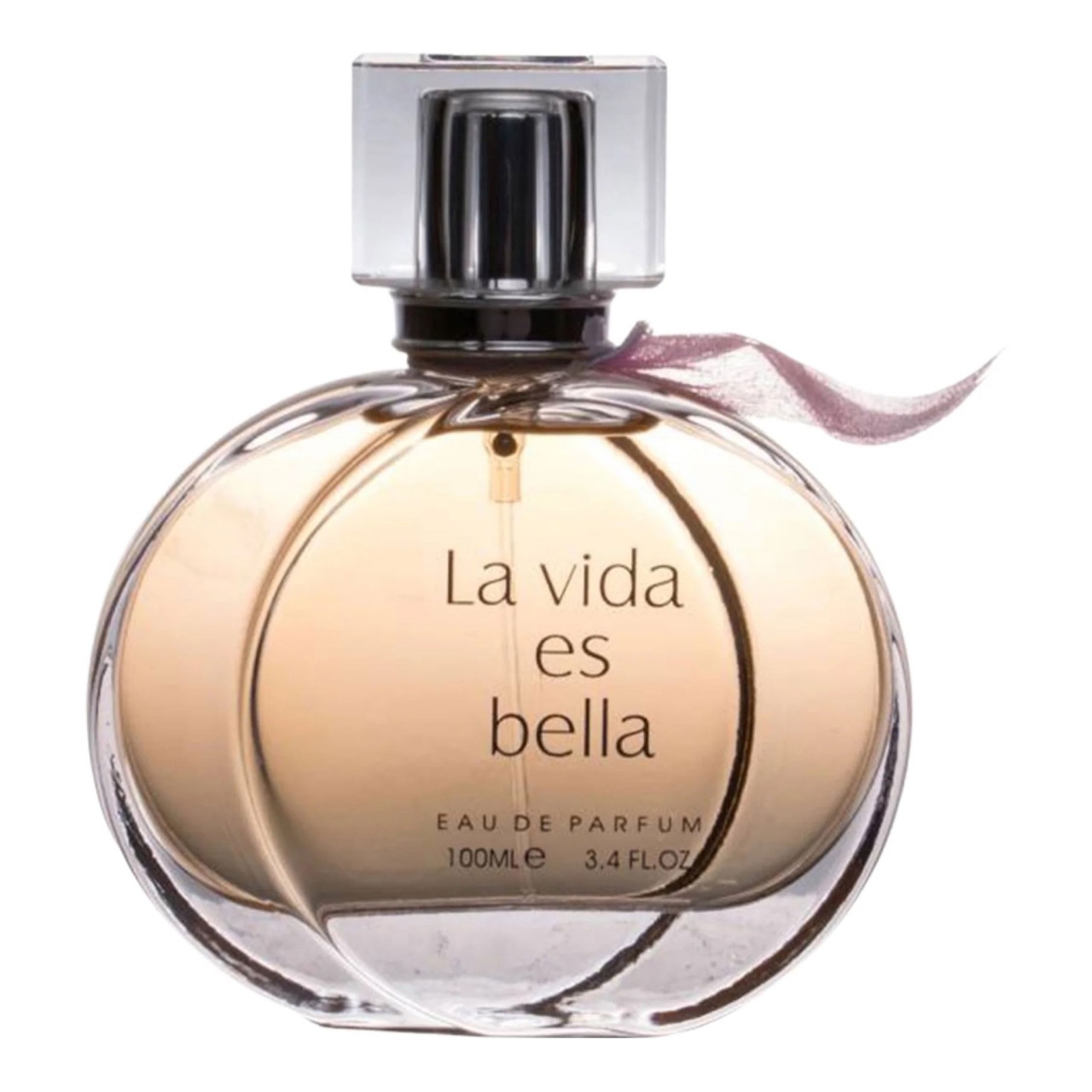 Parfum La Vida es Bella Eau de Parfum 100 ml imagine produs pe fundal alb cu flacon rotund și fundiță roz