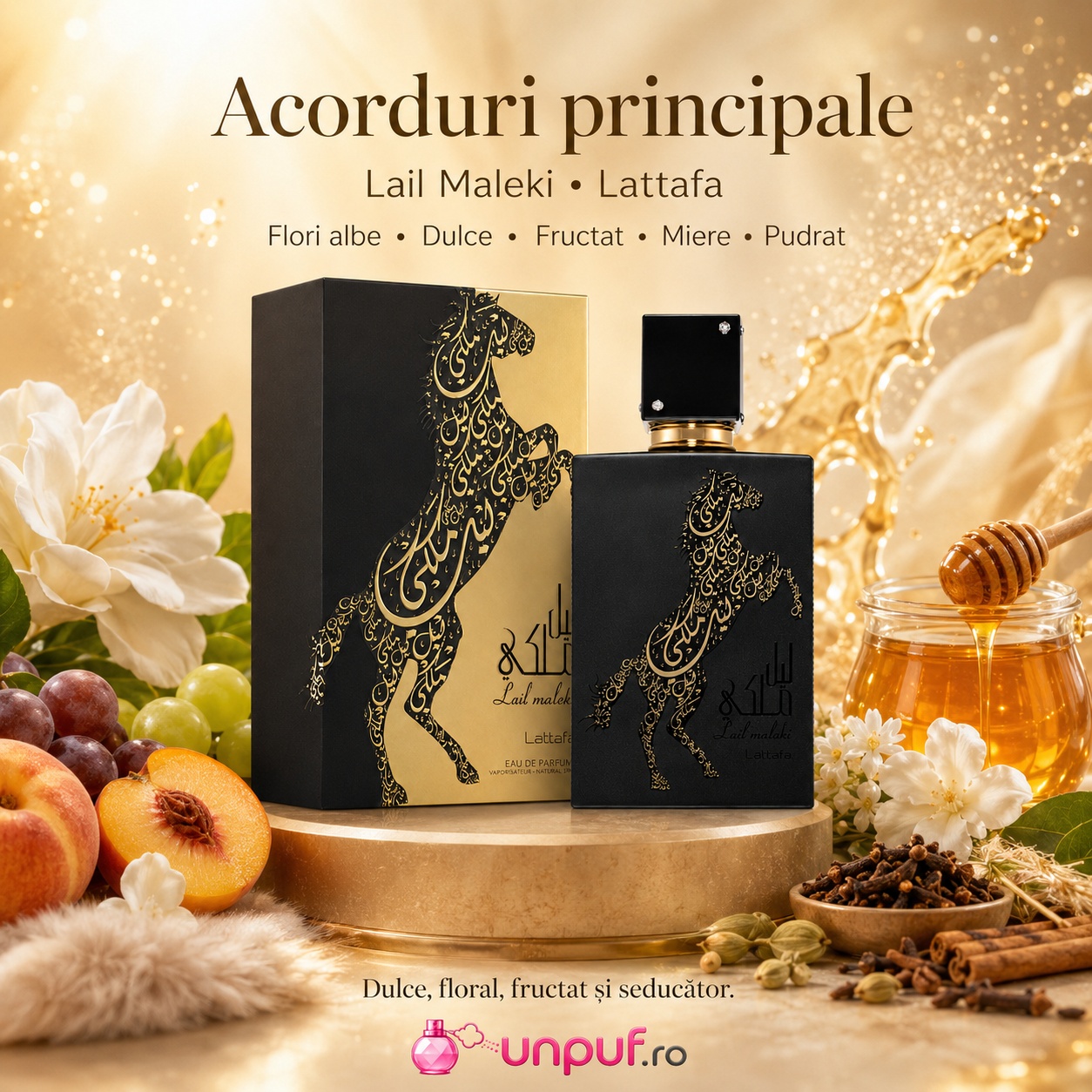 Lail Maleki Lattafa acorduri principale flori albe dulce fructat miere și pudrat