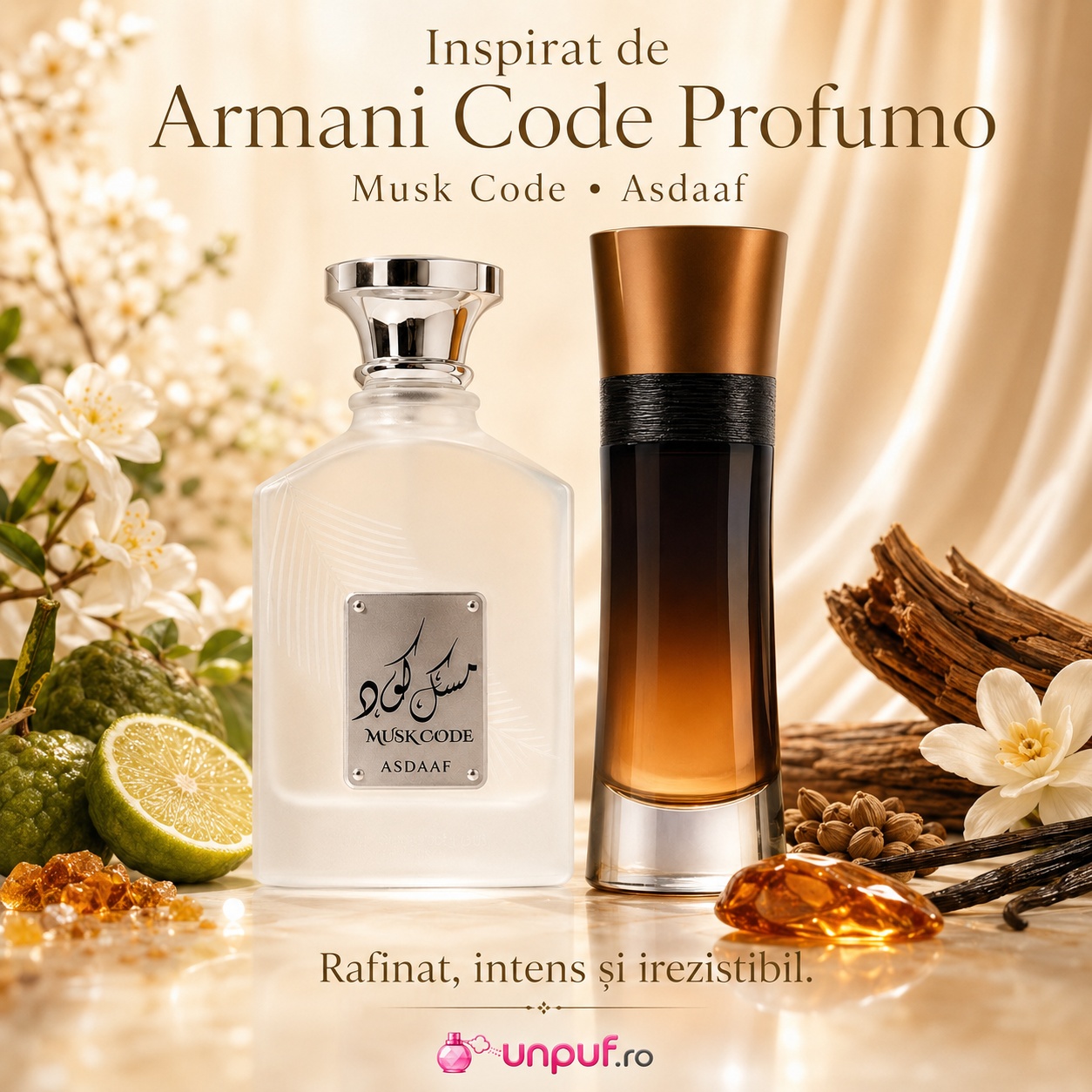 Lattafa Asdaaf Musk Code inspirat de Armani Code Profumo, parfum rafinat, intens și irezistibil