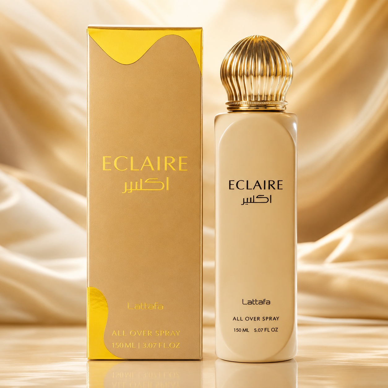 Lattafa Eclaire All Over Spray 150 ml pentru damă spray de păr și corp cu flacon crem și cutie aurie premium