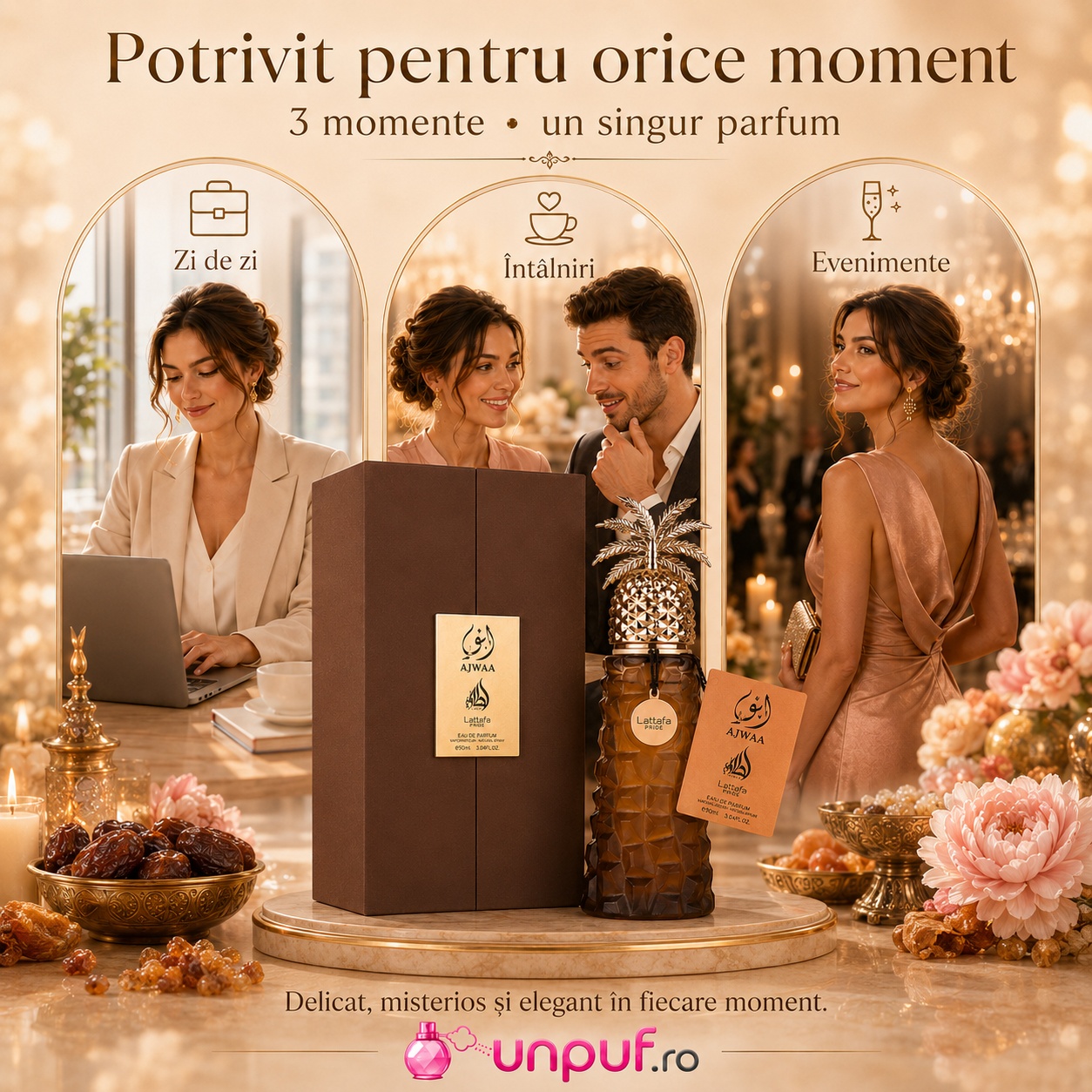 Parfum Lattafa Pride Ajwaa potrivit pentru zi de zi &icirc;nt&acirc;lniri și evenimente speciale