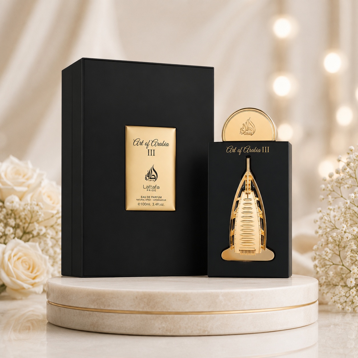 Parfum Arăbesc Lattafa Pride Art of Arabia III 100 ml unisex cu flacon negru mat, detalii aurii și cutie premium Lattafa Pride