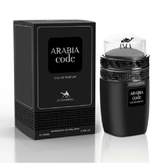 Le Chameau Arabia Code 100 ml sticlă și cutie pe fundal alb