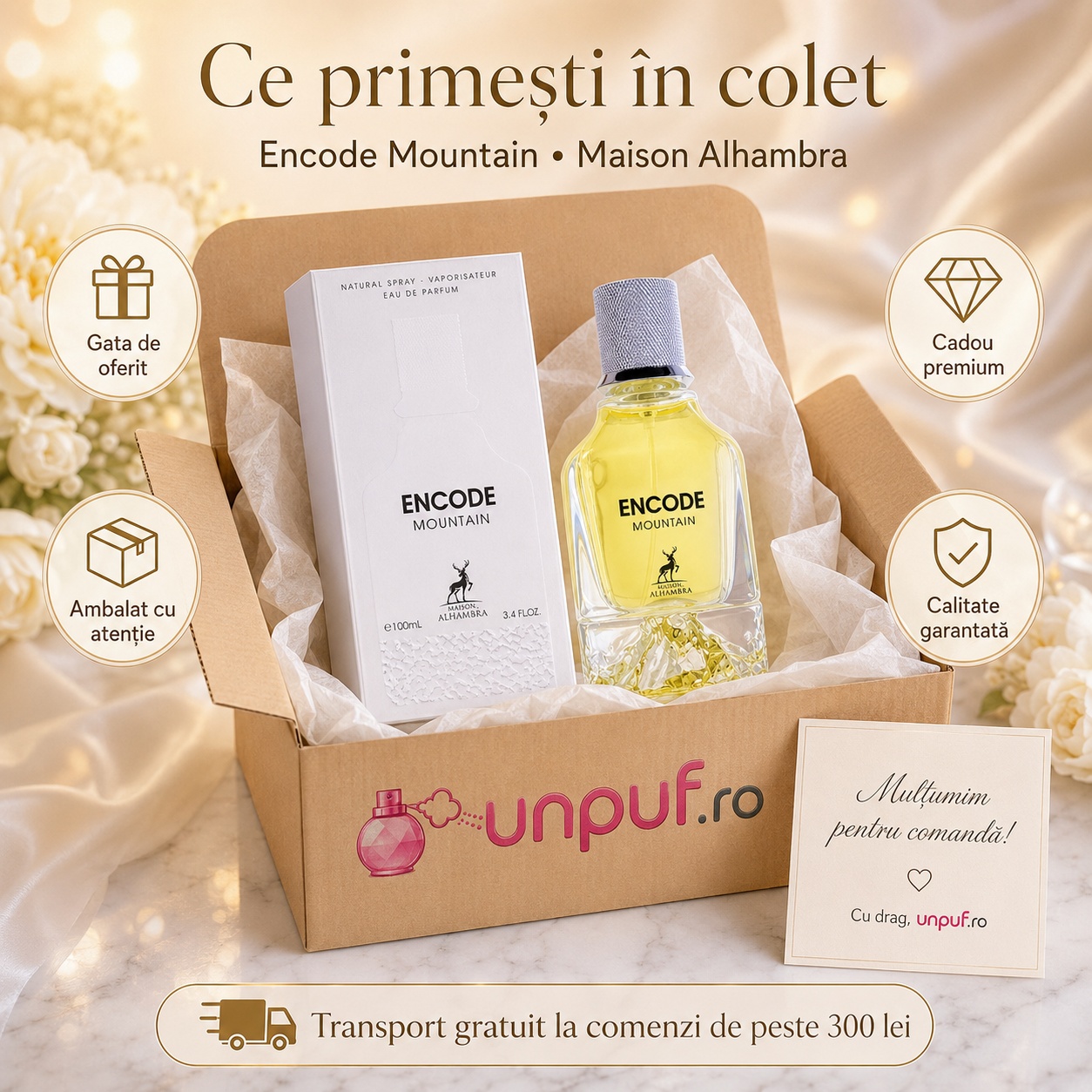 Colet parfum Encode Mountain Maison Alhambra ambalat cu atenție, gata de oferit cadou premium