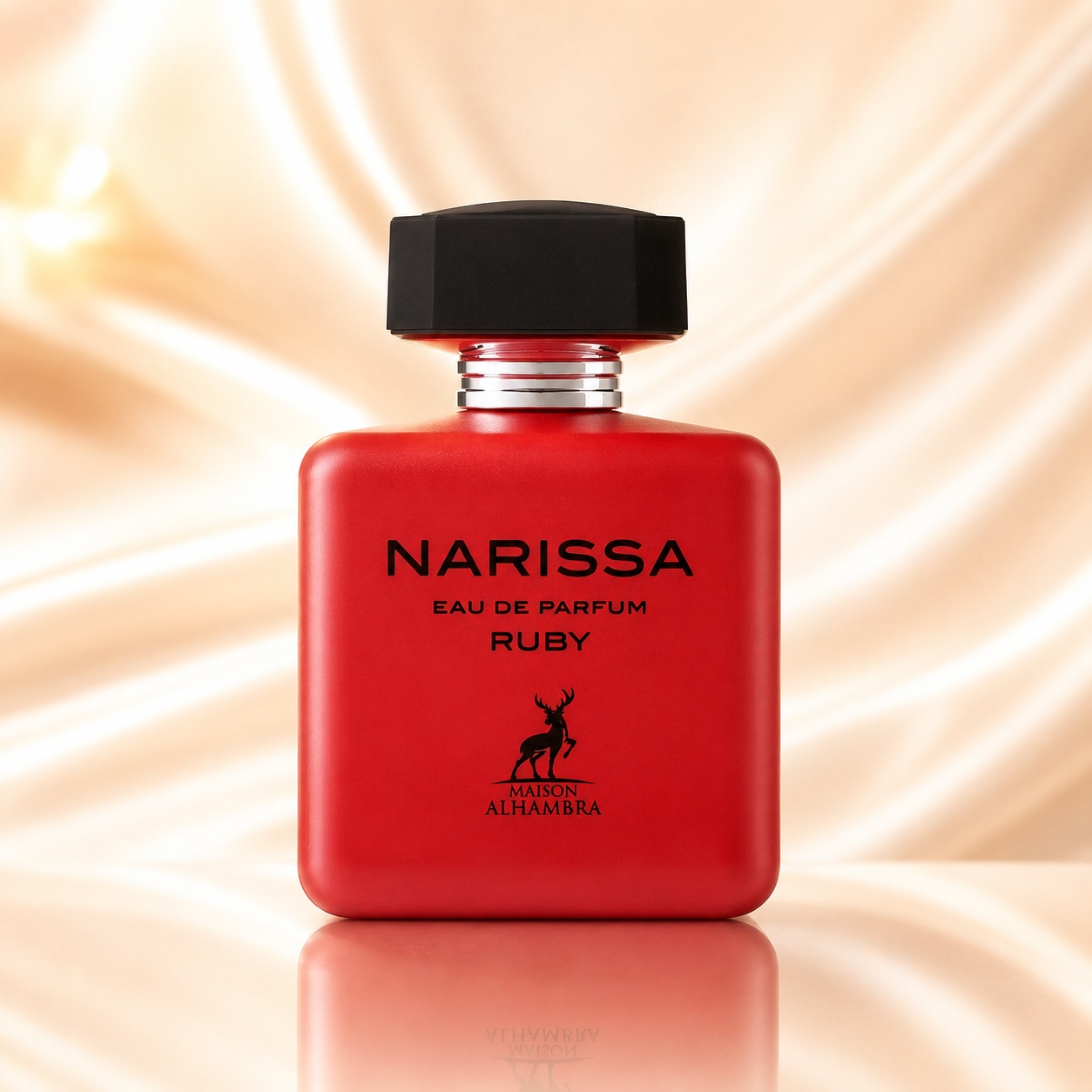Sticlă parfum Narissa Ruby Maison Alhambra 100 ml roșu mat cu capac negru elegant și design feminin seducător