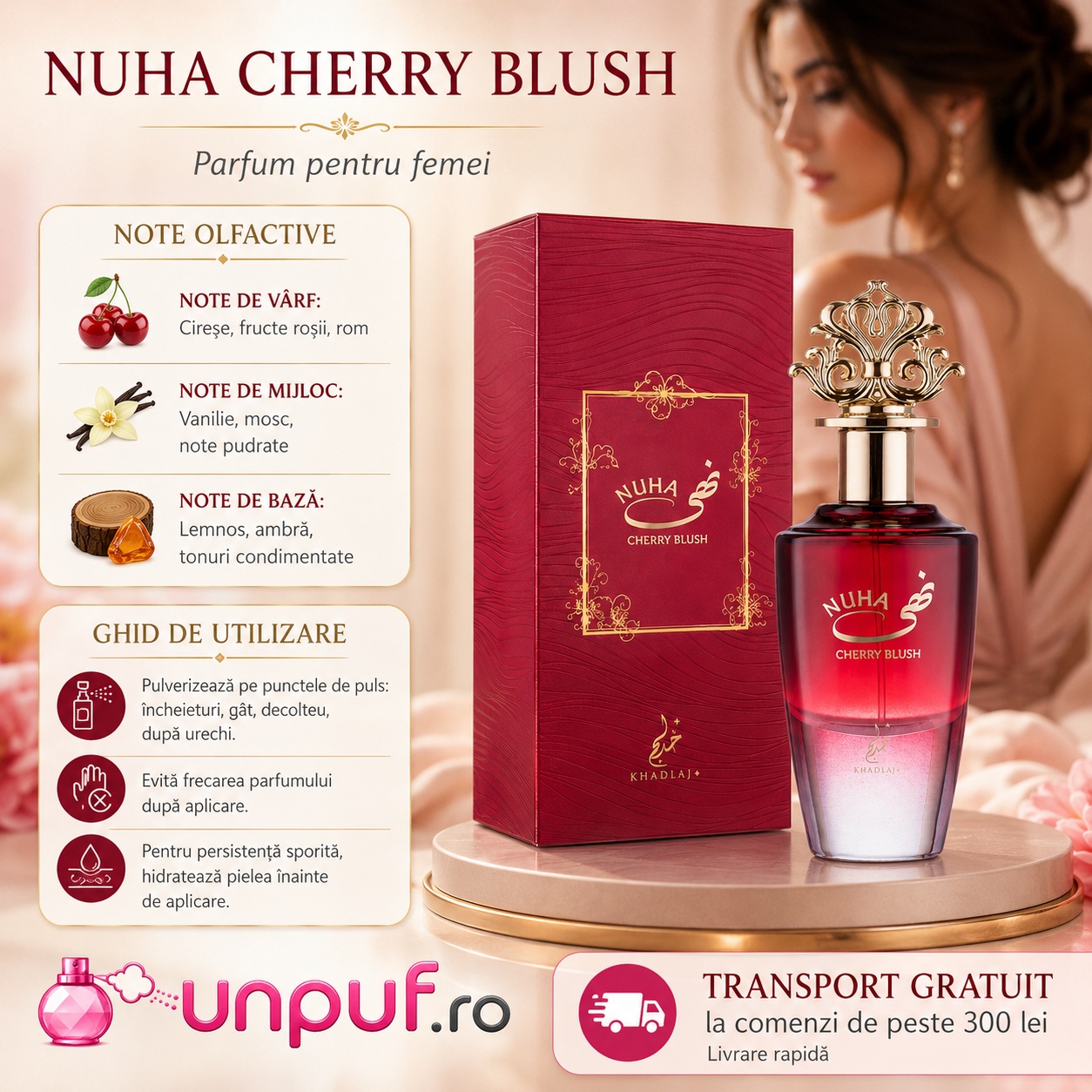 Nuha Cherry Blush parfum arabesc disponibil pe unpuf.ro cu transport gratuit peste 300 lei