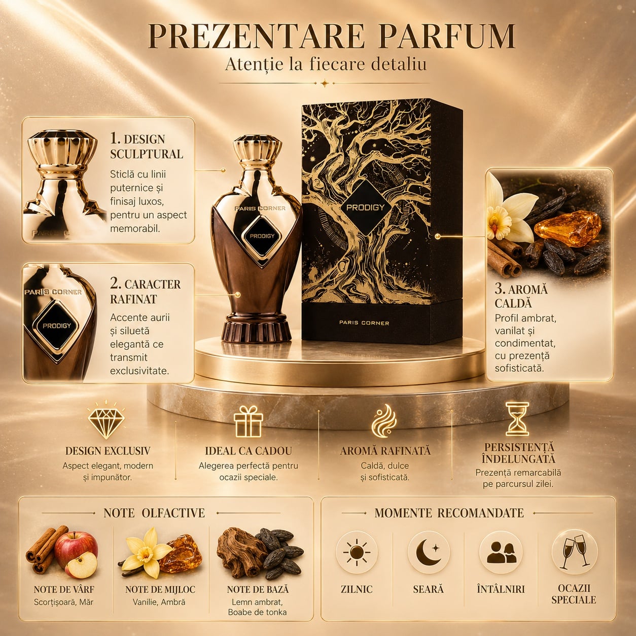 Prodigy Paris Corner prezentare parfum note olfactive design premium și momente recomandate
