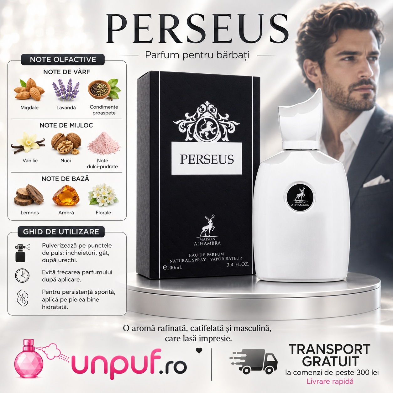 Ghid de utilizare Perseus Maison Alhambra parfum cu migdale, lavandă, condimente proaspete, vanilie, nuci, note dulci pudrate, lemnos, ambră și florale