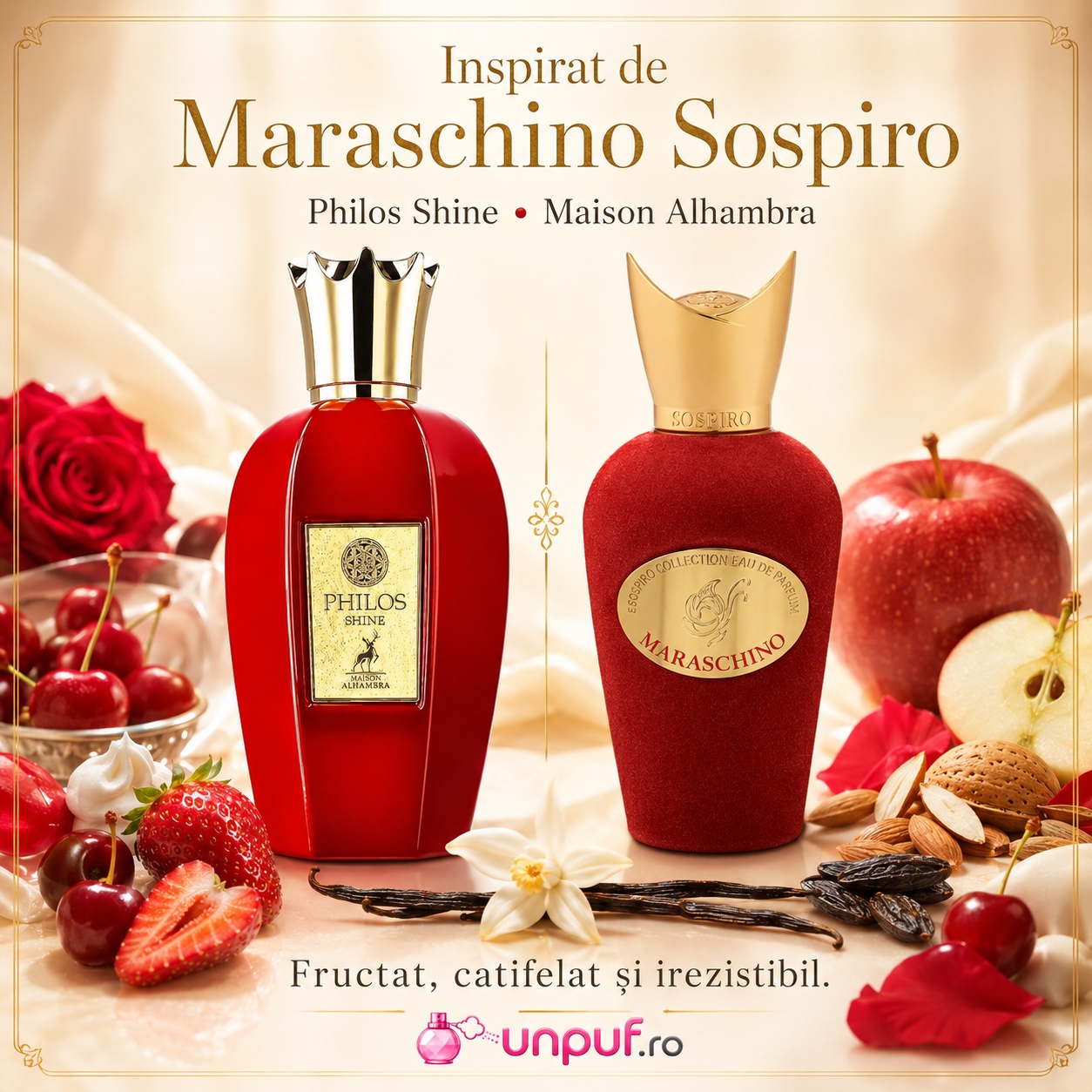 Philos Shine Maison Alhambra inspirat de Maraschino Sospiro parfum fructat catifelat și irezistibil