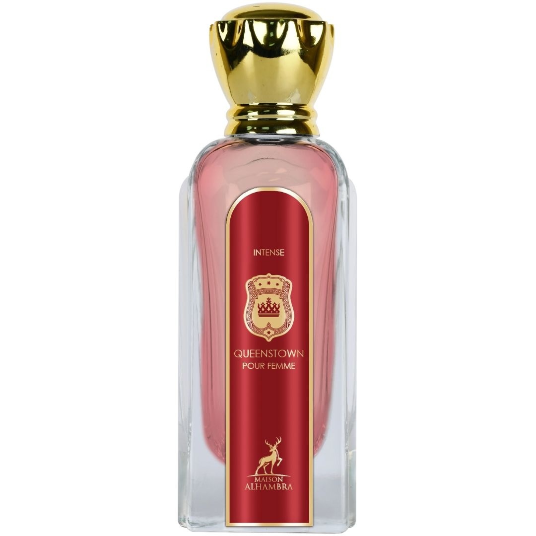 Flacon Queenstown Intense Maison Alhambra 100 ml roz roșu cu capac auriu premium