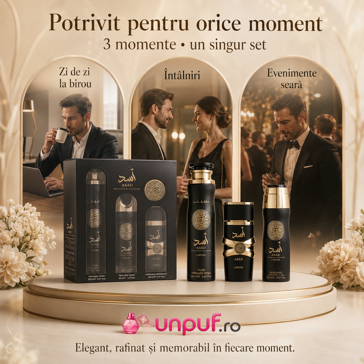 Specificații Lattafa Asad 3 Pcs, parfum arabesc bărbătesc lemnos aromatic