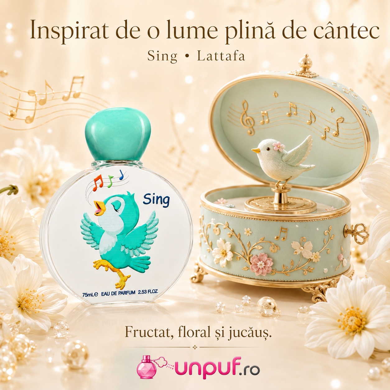 Sing Lattafa Pride inspirat de o lume plină de c&acirc;ntec, parfum fructat floral și jucăuș