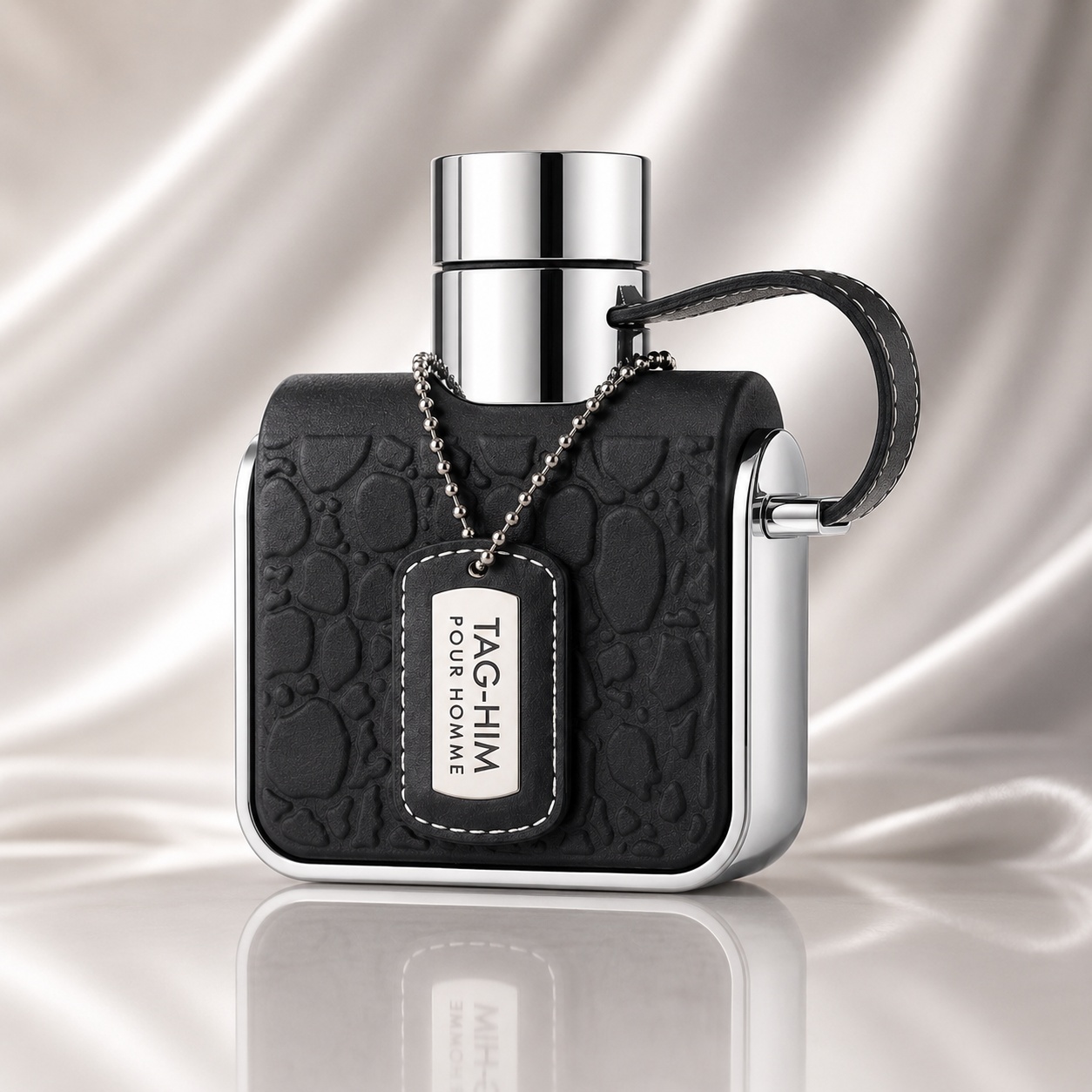 Sticlă parfum Tag For Him Armaf 100 ml neagră cu detalii argintii și design masculin elegant