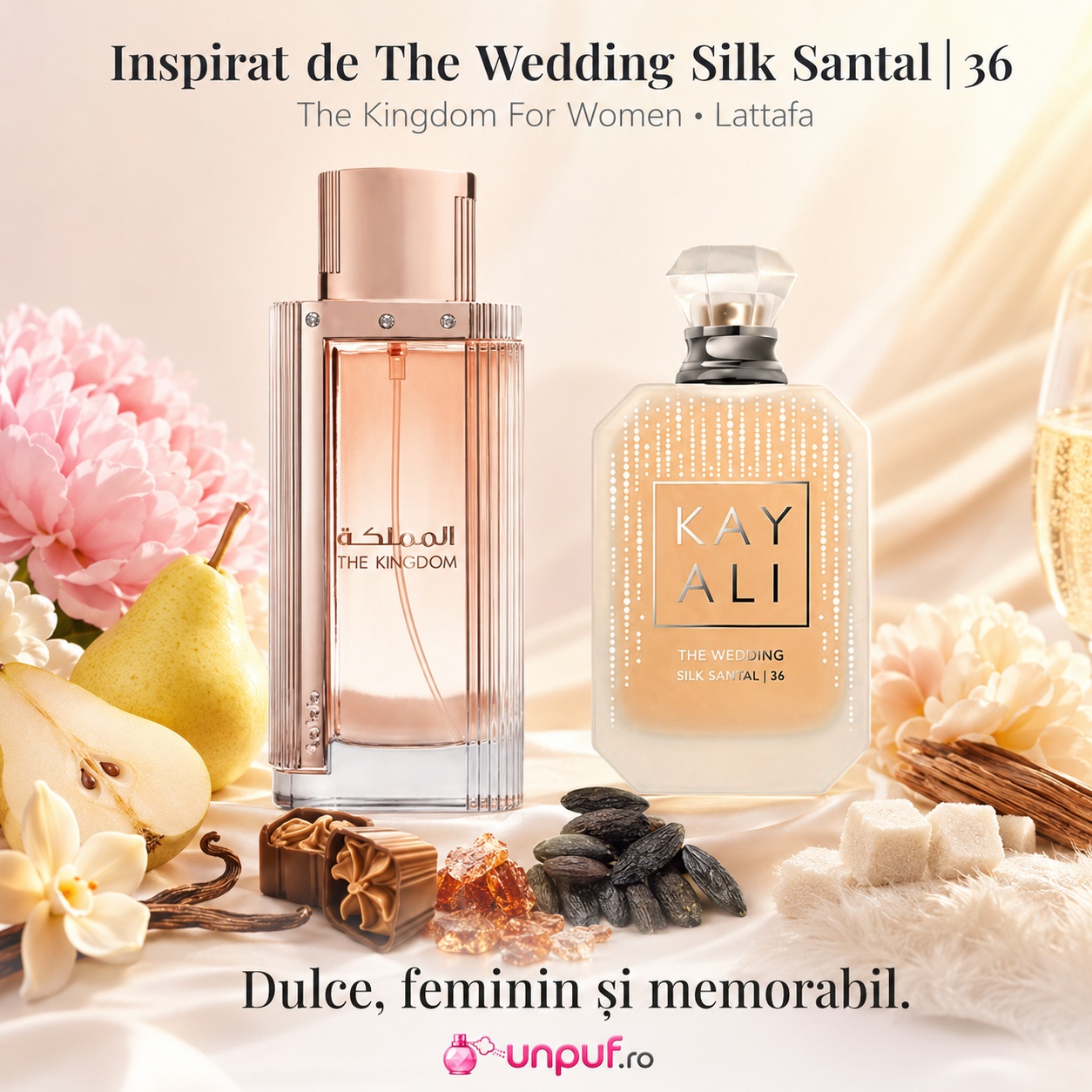The Kingdom Women Lattafa inspirat din The Wedding Silk Santal 36, parfum dulce feminin și memorabil