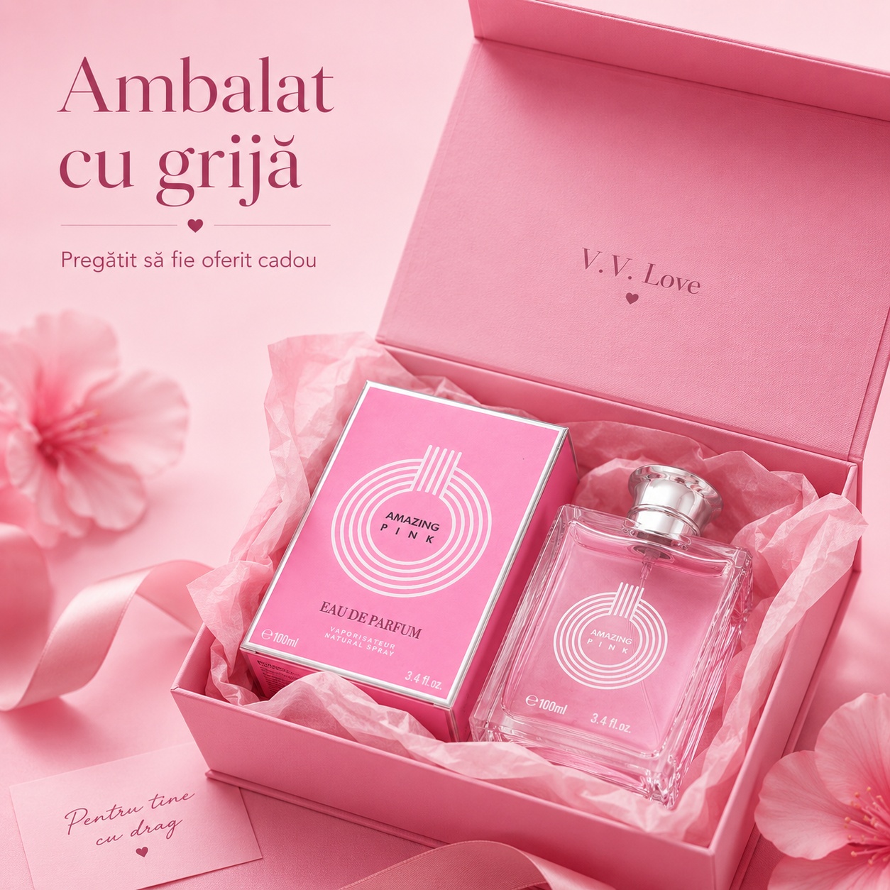 V.V. Love Amazing Pink ambalat cu grijă pregătit pentru cadou