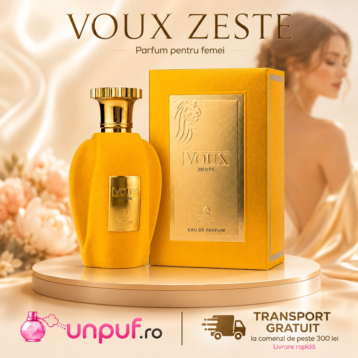 Voux Zeste Emir parfum arăbesc de damă cu prezentare premium și transport gratuit la comenzi eligibile