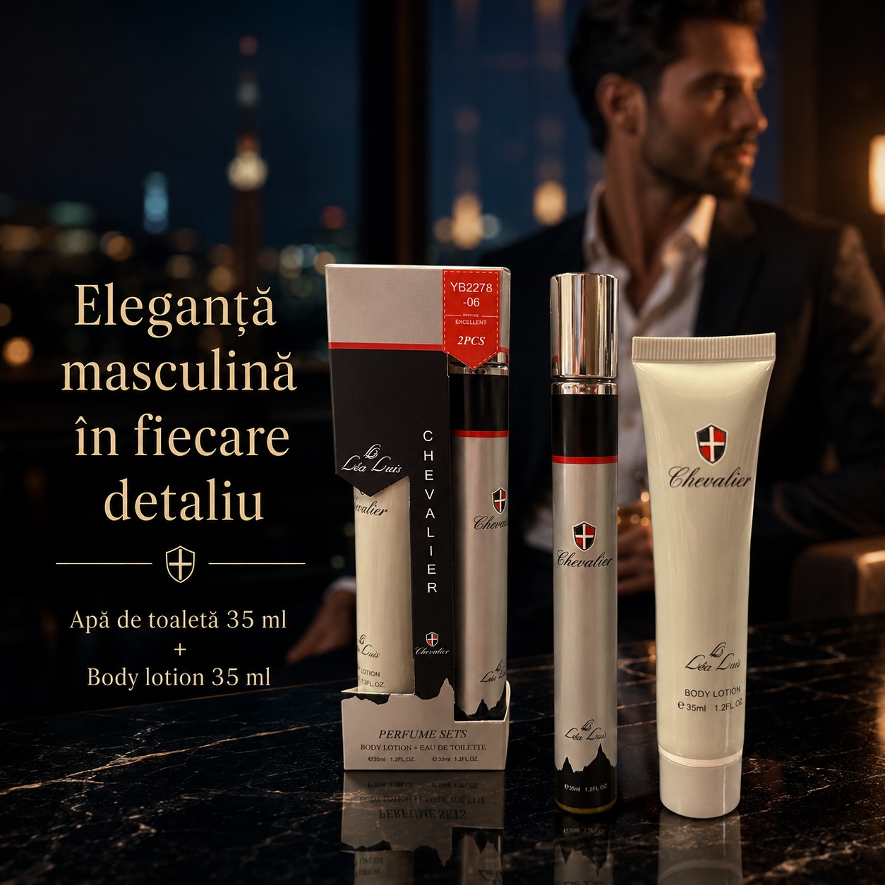 Chevalier eleganță masculină &icirc;n fiecare detaliu, apă de toaletă 35 ml și body lotion 35 ml