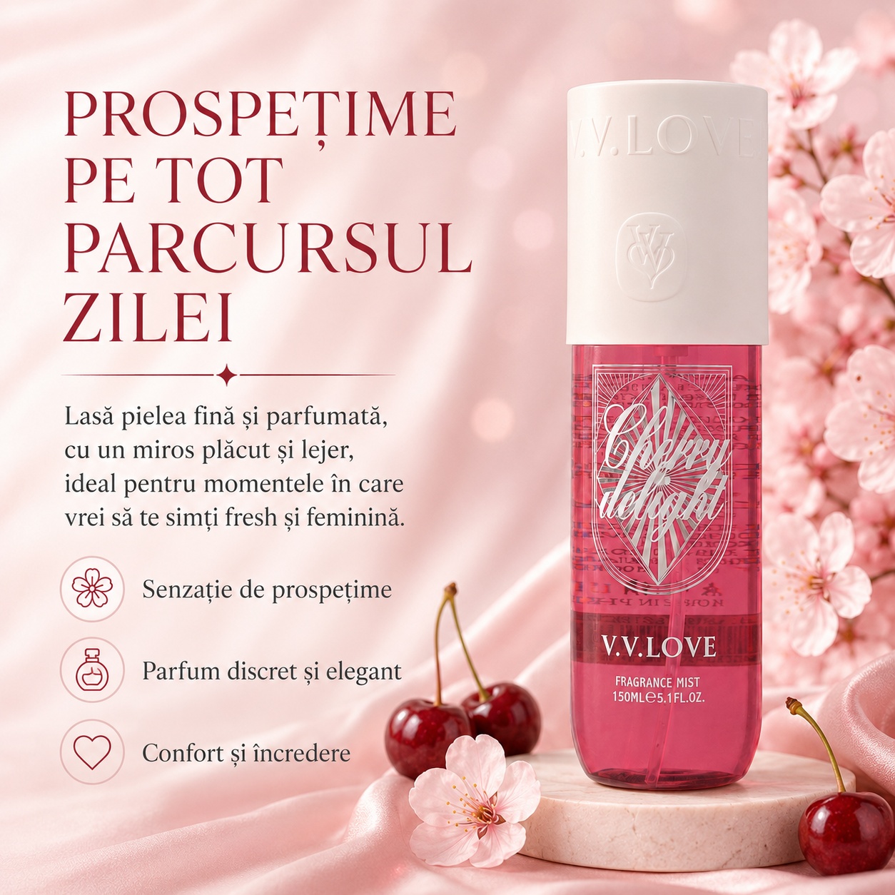 V.V. Love Cherry Delight prospețime pe tot parcursul zilei spray corp damă
