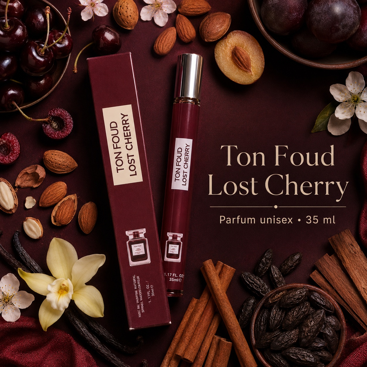 Ton Foud Lost Cherry 35 ml parfum unisex cu cireșe migdale vanilie scorțișoară tonka și lemn de santal