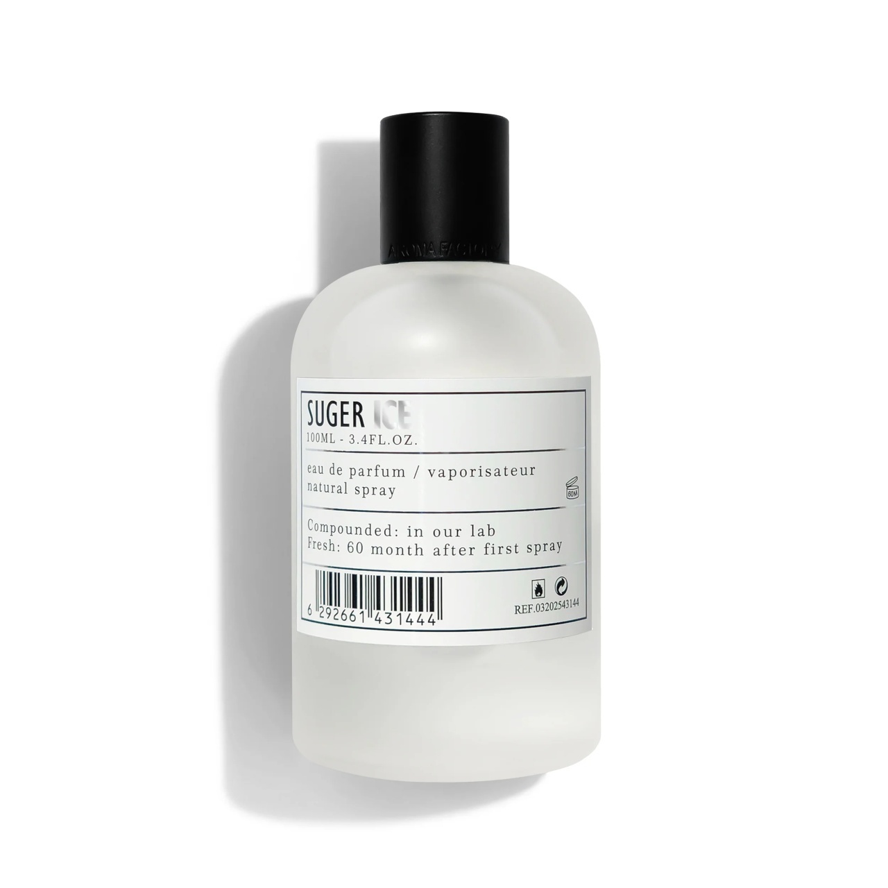 Flacon Aro-Fac Ice Suger Eau de Parfum 100 ml pe fundal alb