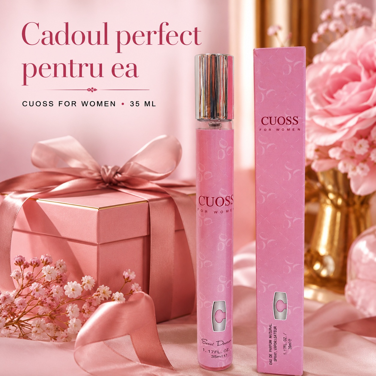 Cuoss For Women 35 ml cadoul perfect pentru ea, parfum de damă cu ambalaj roz elegant
