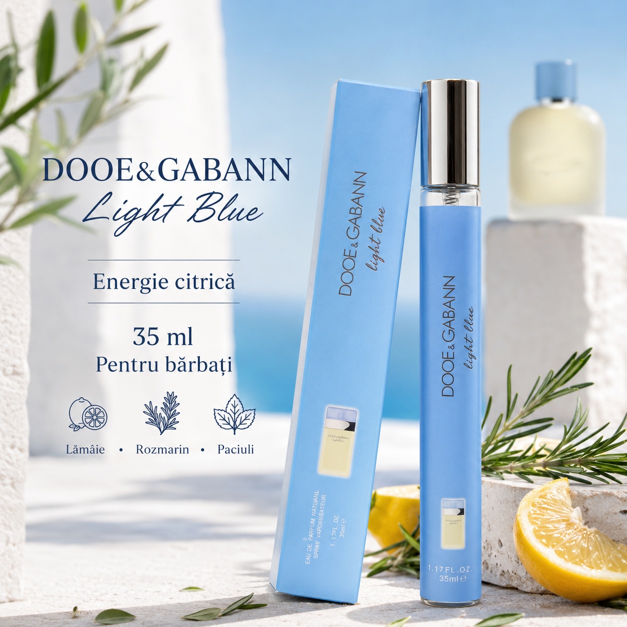 Dooe & Gabann Light Blue 35 ml energie citrică pentru bărbați, lăm&acirc;ie rozmarin paciuli