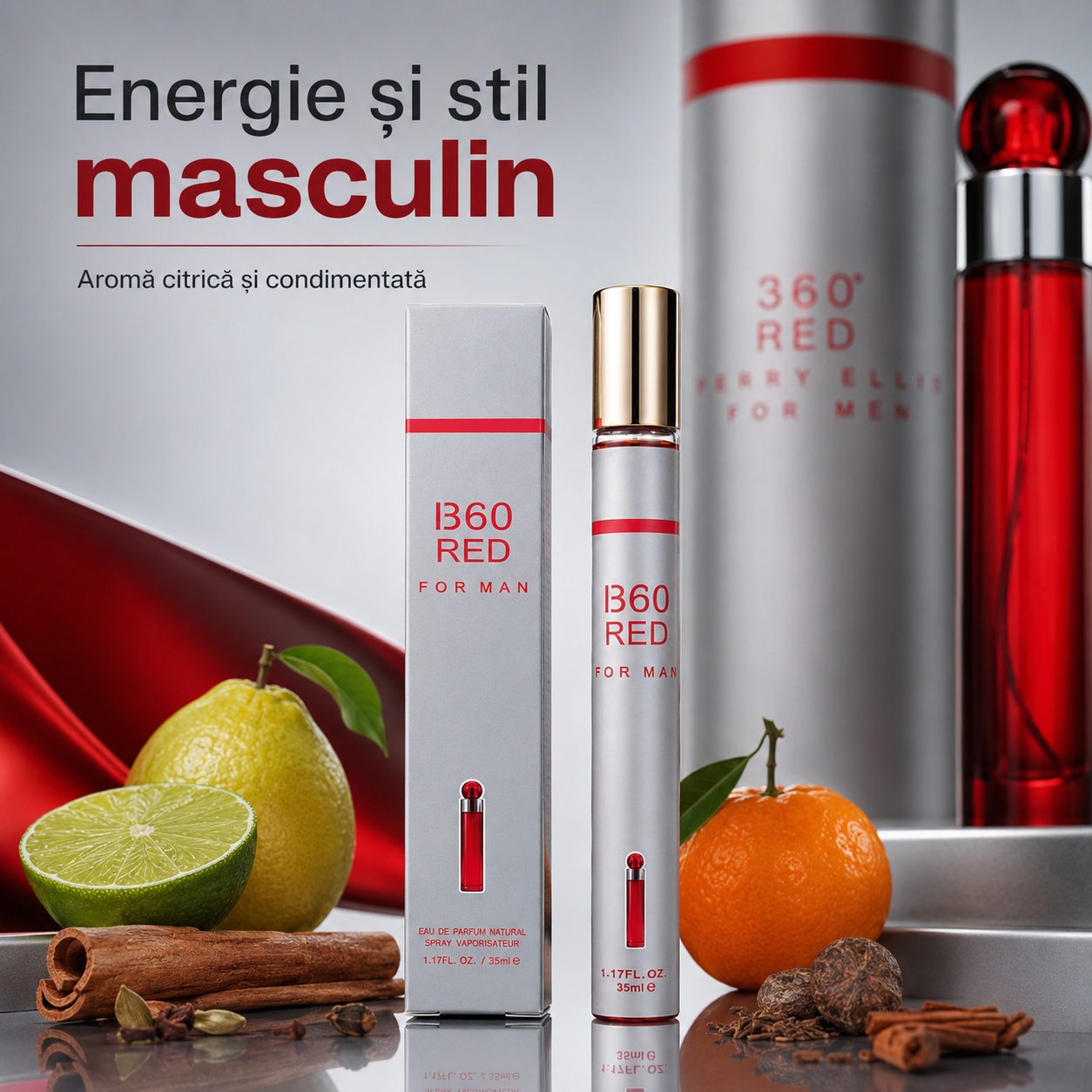 I360 Red For Man 35 ml energie și stil masculin, aromă citrică și condimentată
