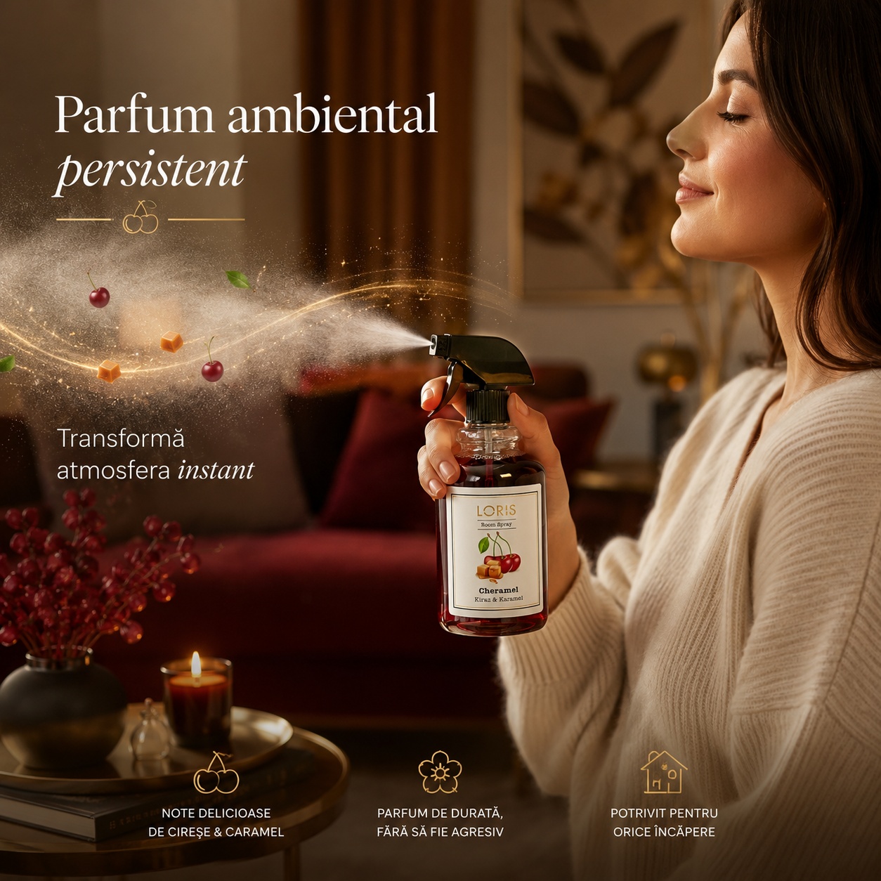Loris Cheramel parfum ambiental persistent pentru cameră note de cireșe și caramel