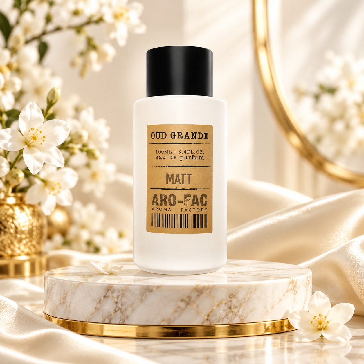 Flacon Oud Grande Aro-Fac parfum unisex 100 ml în decor elegant auriu
