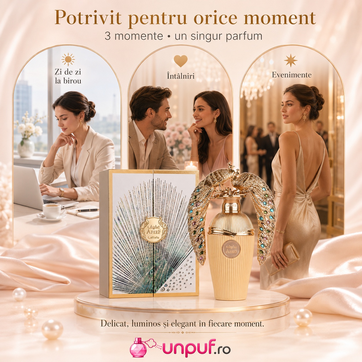 Lattafa Afeef parfum potrivit pentru zi de zi la birou, întâlniri și evenimente elegante, delicat, luminos și elegant în fiecare moment
