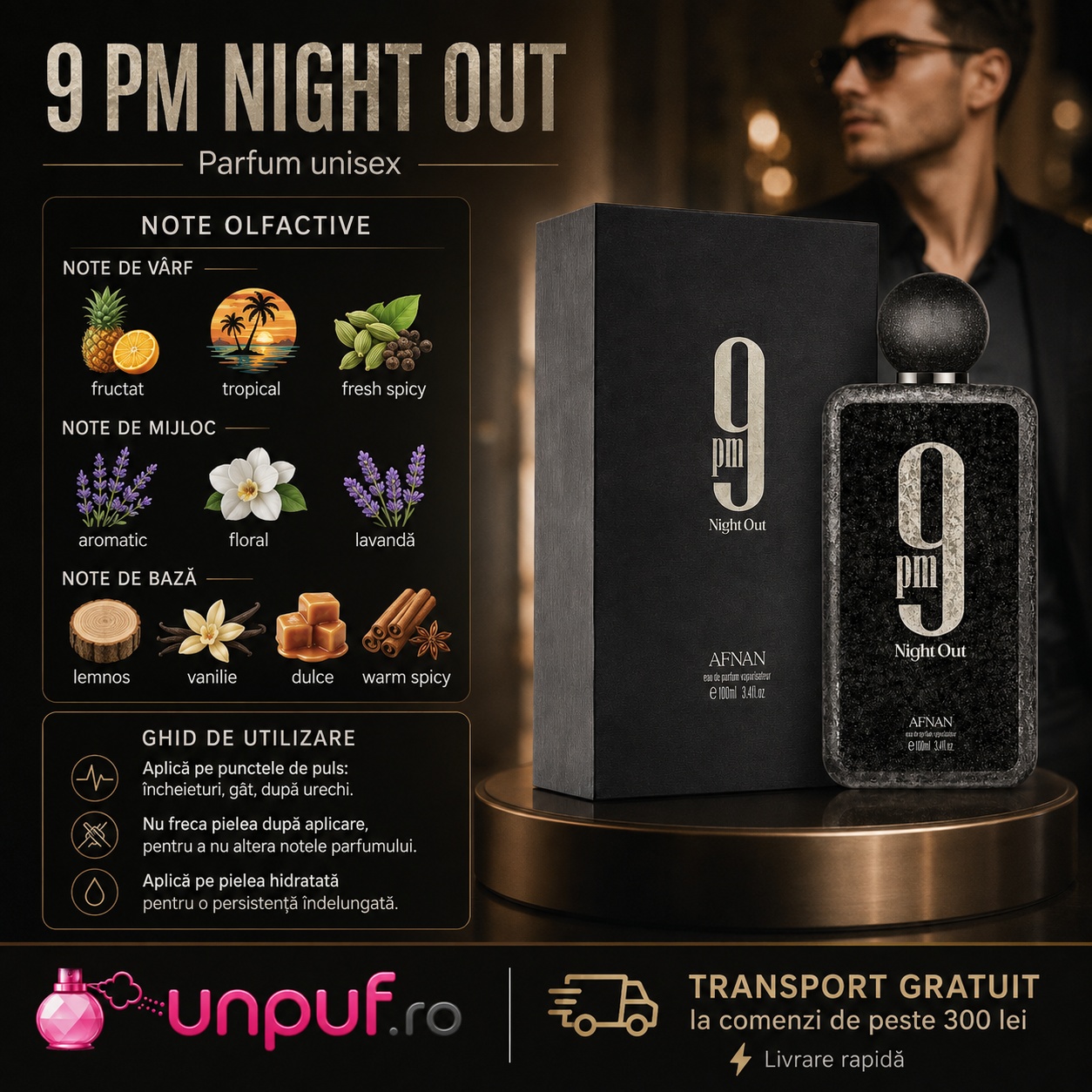 Afnan 9 PM Night Out note olfactive și ghid de utilizare