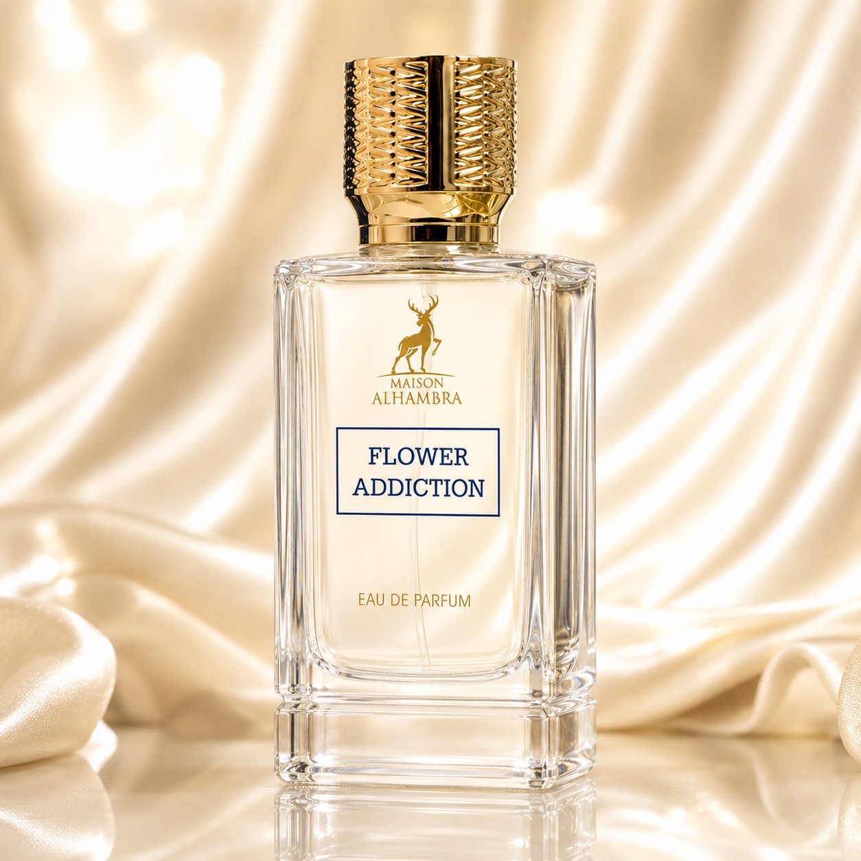Sticlă parfum Alhambra Addiction Flower Maison Alhambra 100 ml pe fundal premium
