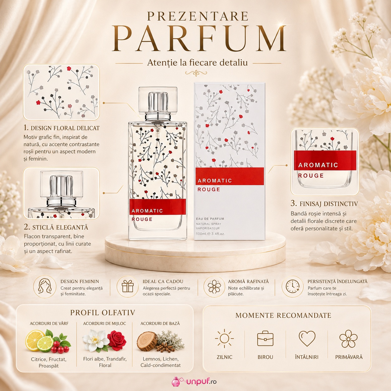 Alhambra Aromatic Rouge note olfactive fructe roșii bujor trandafir ambră mosc și vanilie