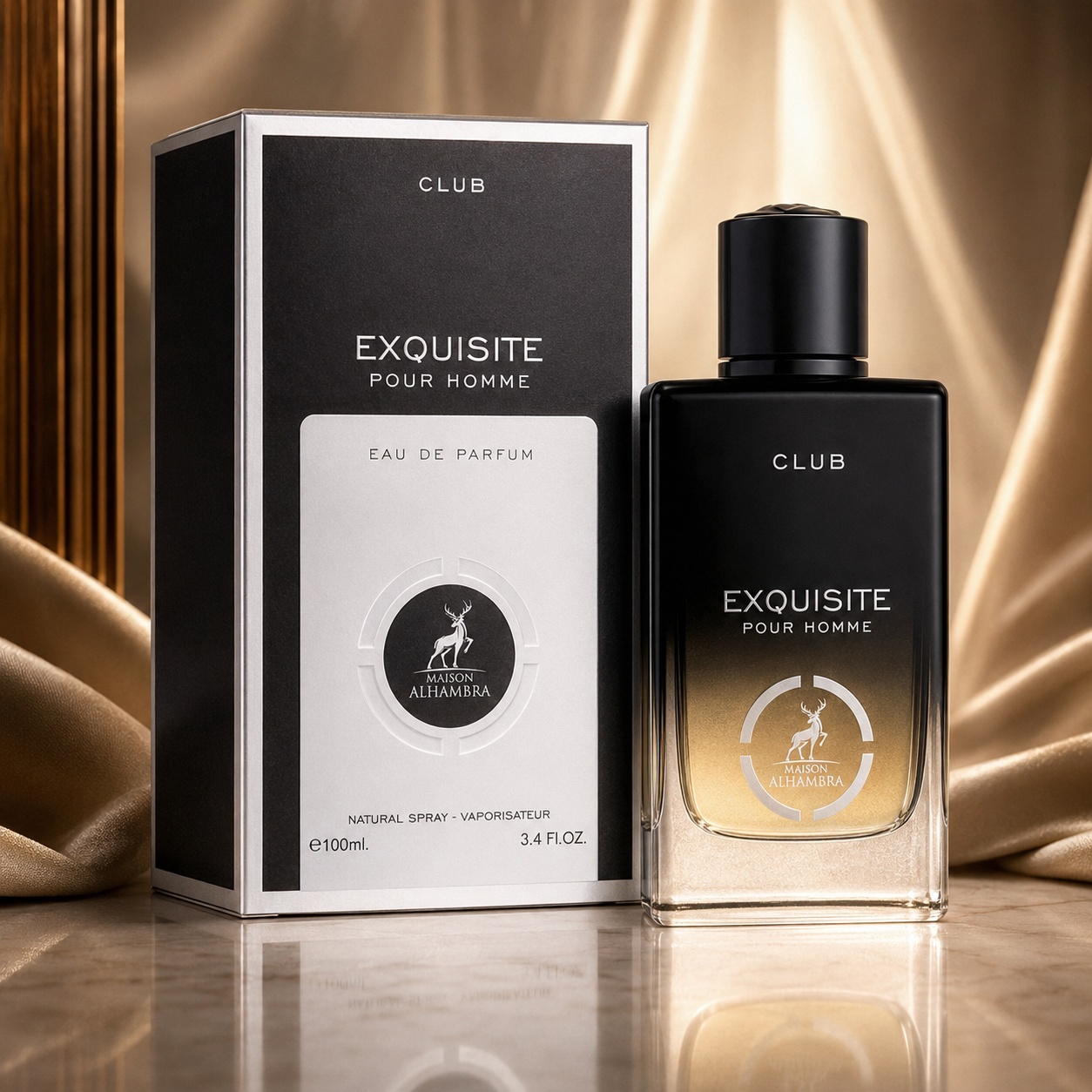 Parfum Arăbesc Alhambra Exquisite Club Maison Alhambra 100 ml cu sticlă neagră și cutie premium