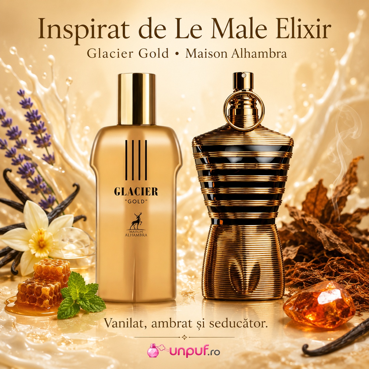 Alhambra Glacier Gold Maison Alhambra inspirat din Le Male Elixir parfum oriental ambrat pentru bărbați