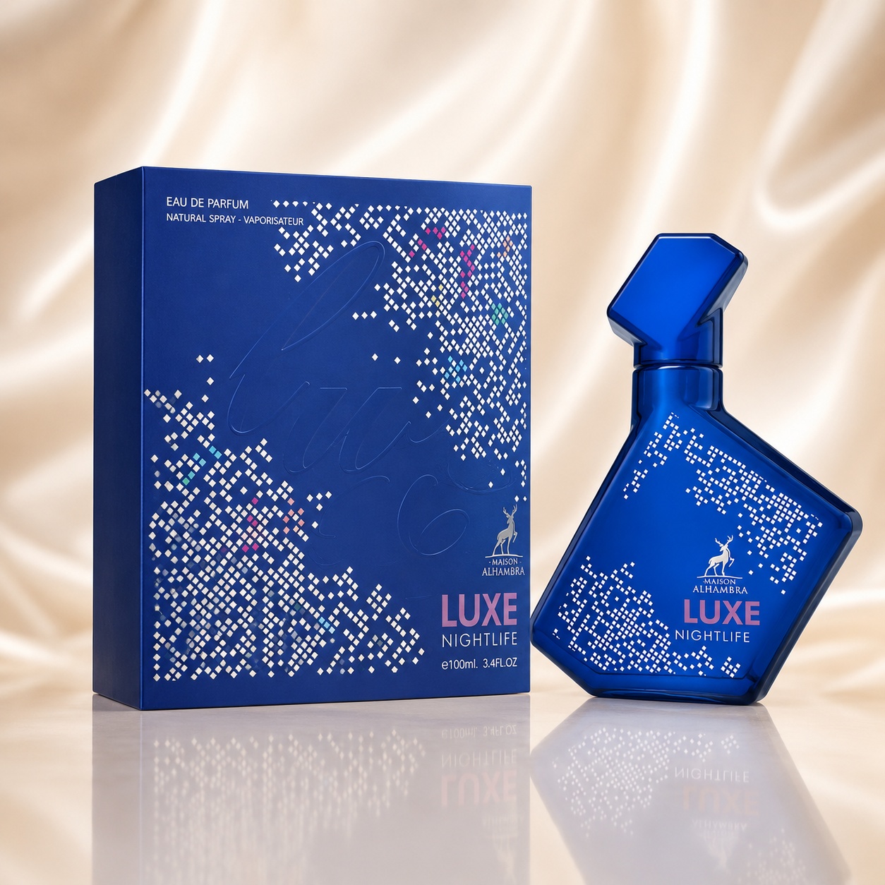Parfum Arăbesc Alhambra Luxe Nightlife Maison Alhambra 100 ml cu sticlă albastră și cutie premium