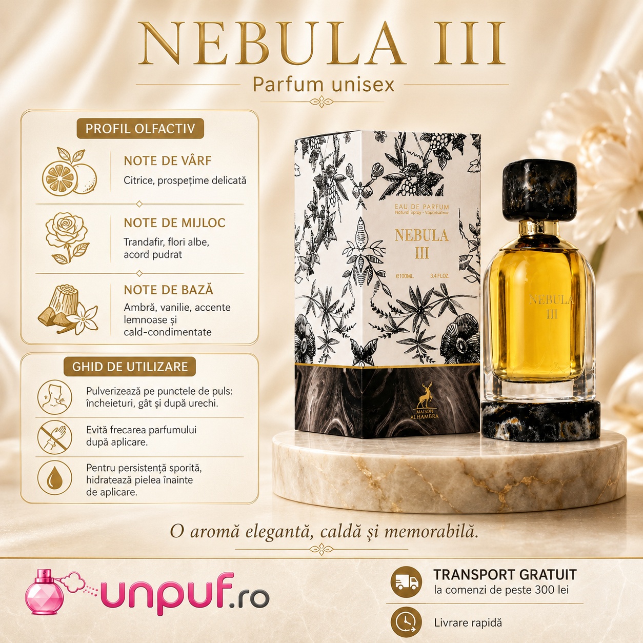 Prezentare parfum Alhambra Nebula III Maison Alhambra 100 ml cu note olfactive și ghid de utilizare