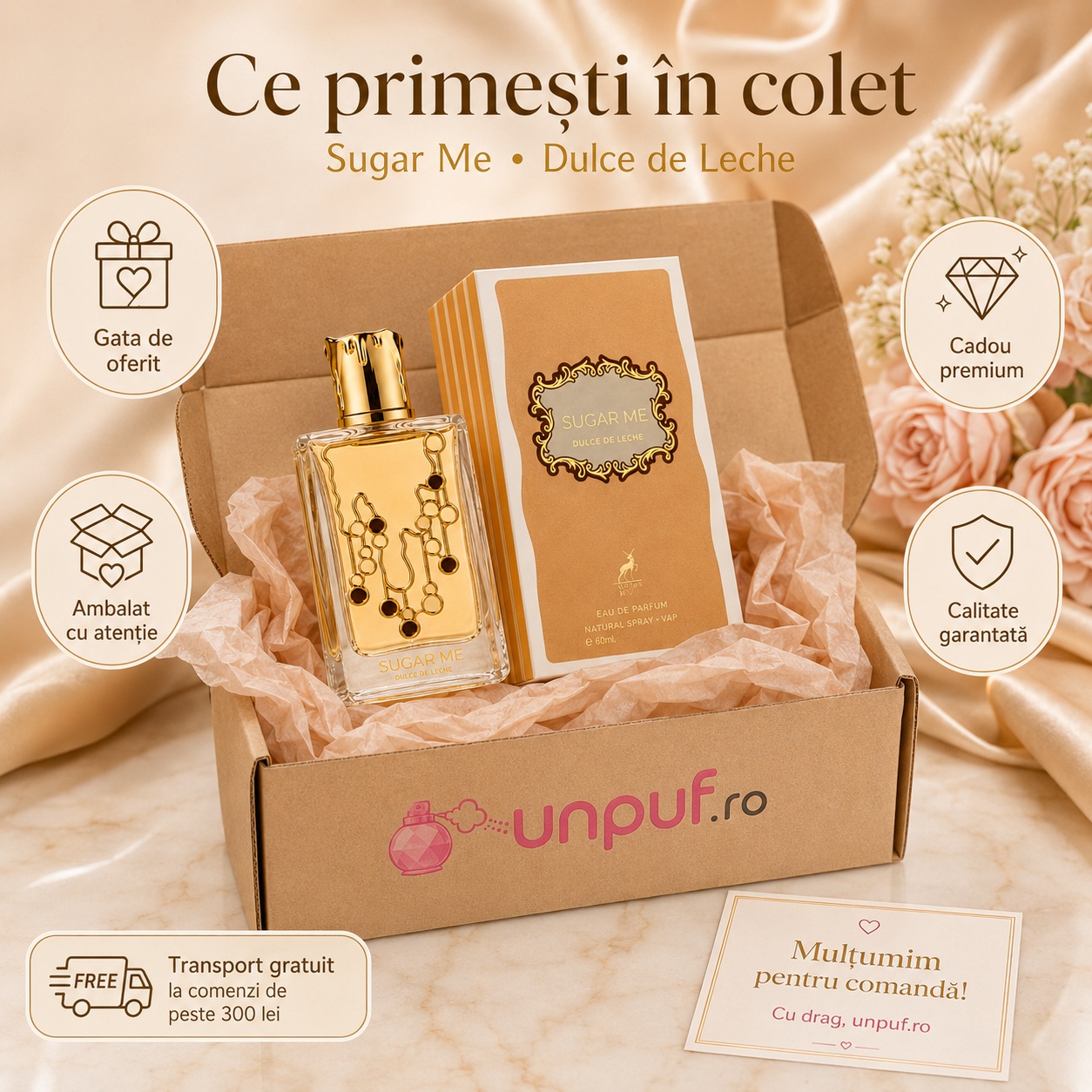 Ce primești în colet Parfum Alhambra Sugar Me Dulce de Leche Maison Alhambra 100 ml ambalat cu atenție