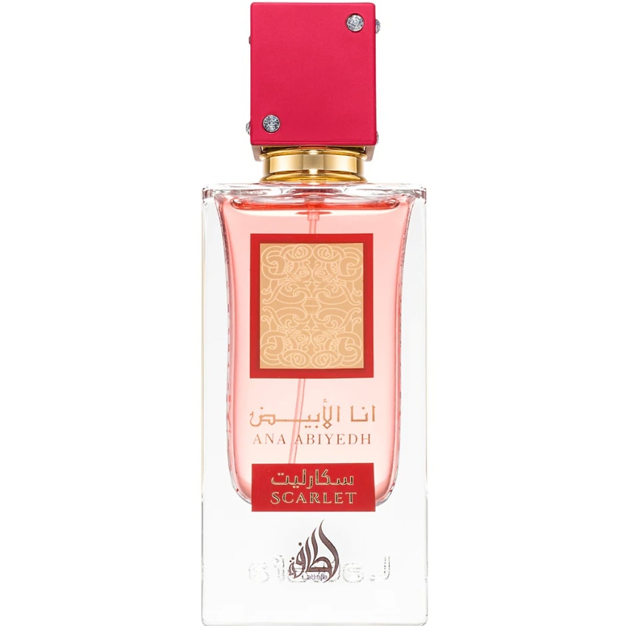 Flacon original Ana Abiyedh Scarlet Lattafa 60 ml parfum unisex cu capac roșu și lichid roz
