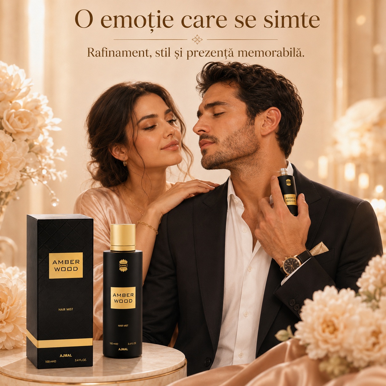 Ajmal Amber Wood Hair Mist o emoție care se simte, aromă rafinată pentru o prezență memorabilă