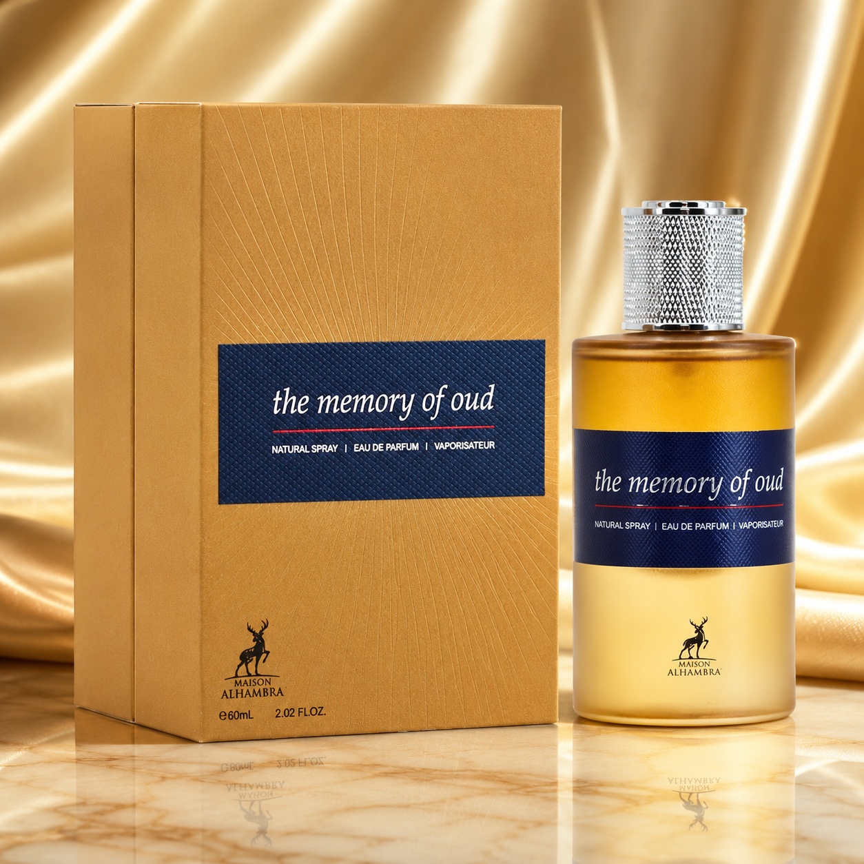 Parfum Arăbesc Alhambra The Memory Of Oud Maison Alhambra 100 ml cu sticlă ambrată și cutie aurie premium