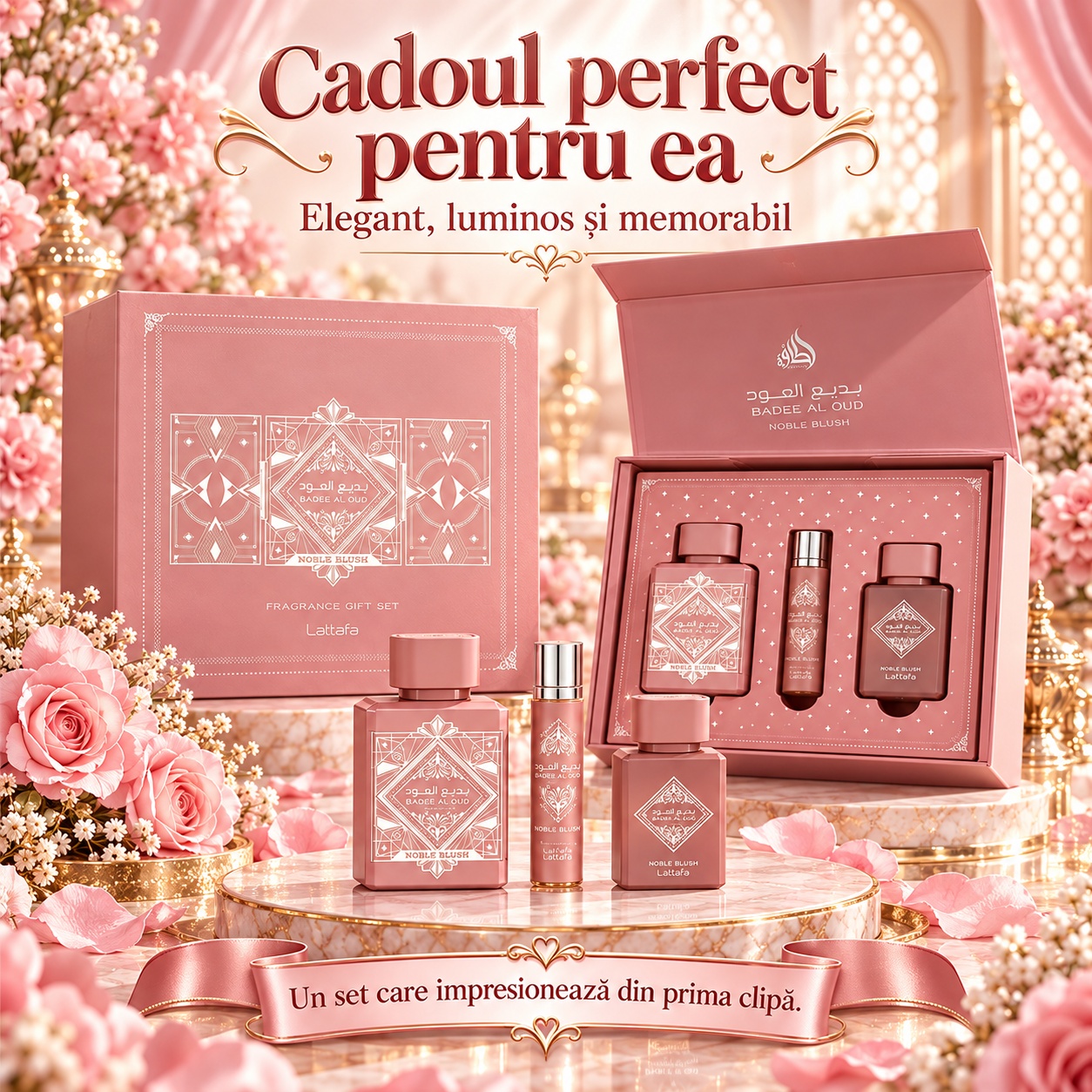 Lattafa Noble Blush cadoul perfect pentru ea set premium