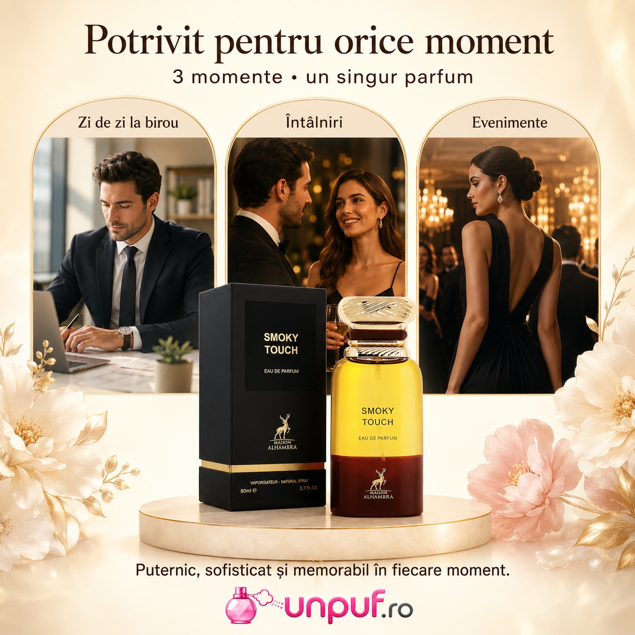 Parfum Smoky Touch Maison Alhambra potrivit pentru zi de zi, birou, &icirc;nt&acirc;lniri și evenimente