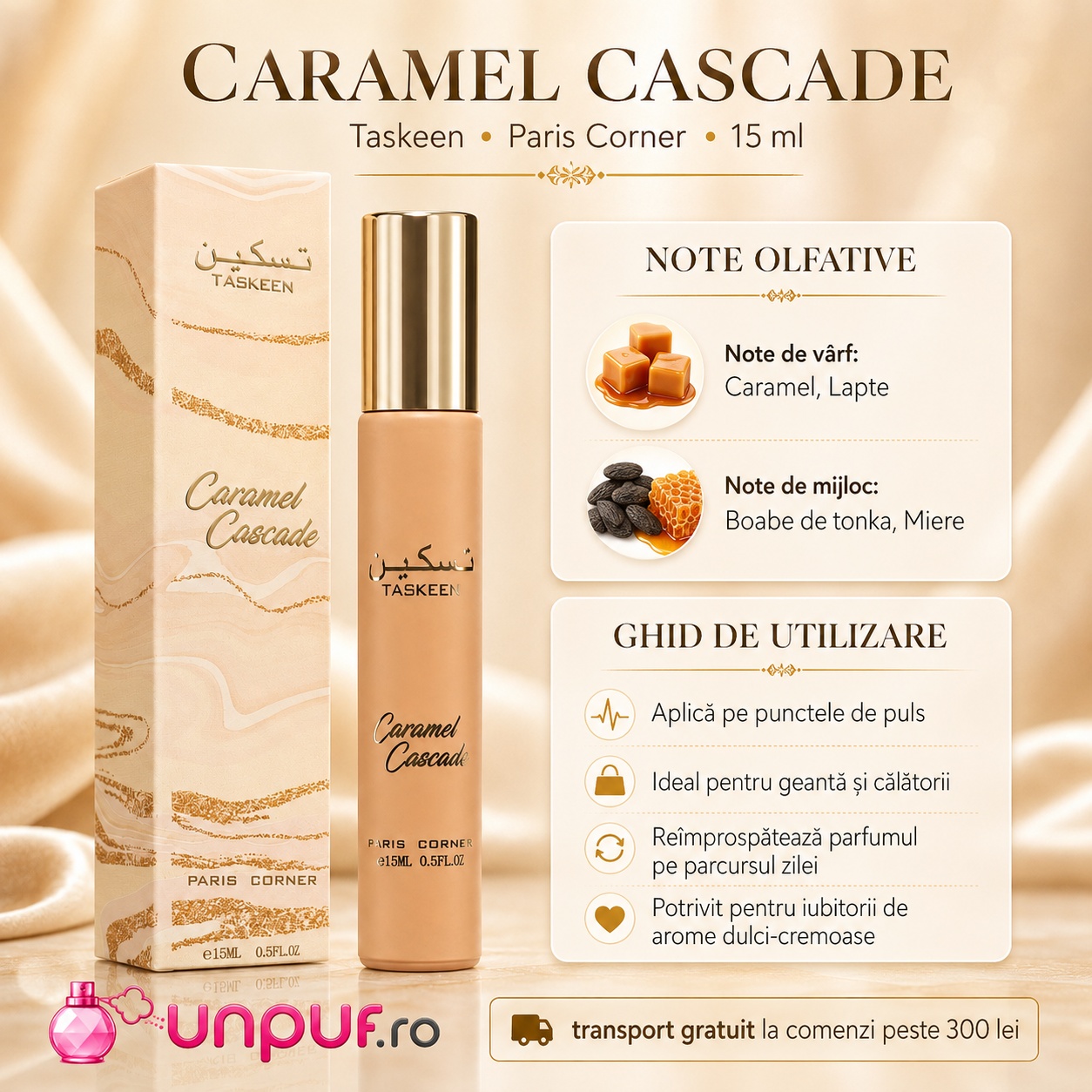 Taskeen Caramel Cascade Paris Corner ghid de utilizare note olfactive și prezentare premium