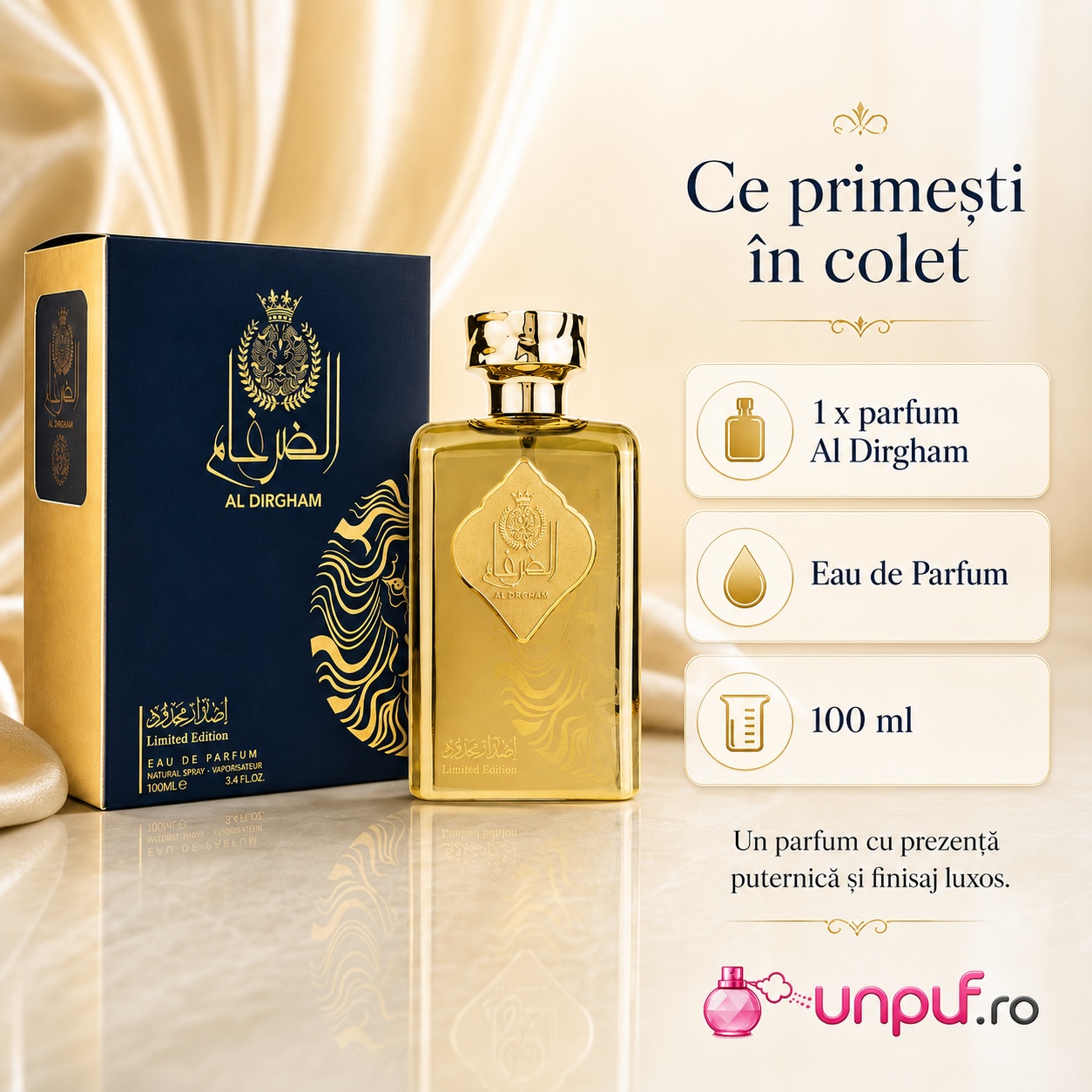 Ce primești &icirc;n colet Parfum Ard Al Zaafaran Al Dirgham Limited Edition 100 ml Eau de Parfum pentru bărbați