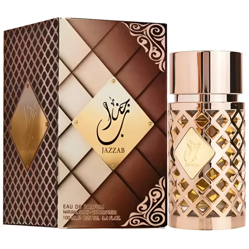 Flacon original Jazzab Gold Ard Al Zaafaran 100 ml parfum arăbesc de damă cu cutie maro și detalii aurii
