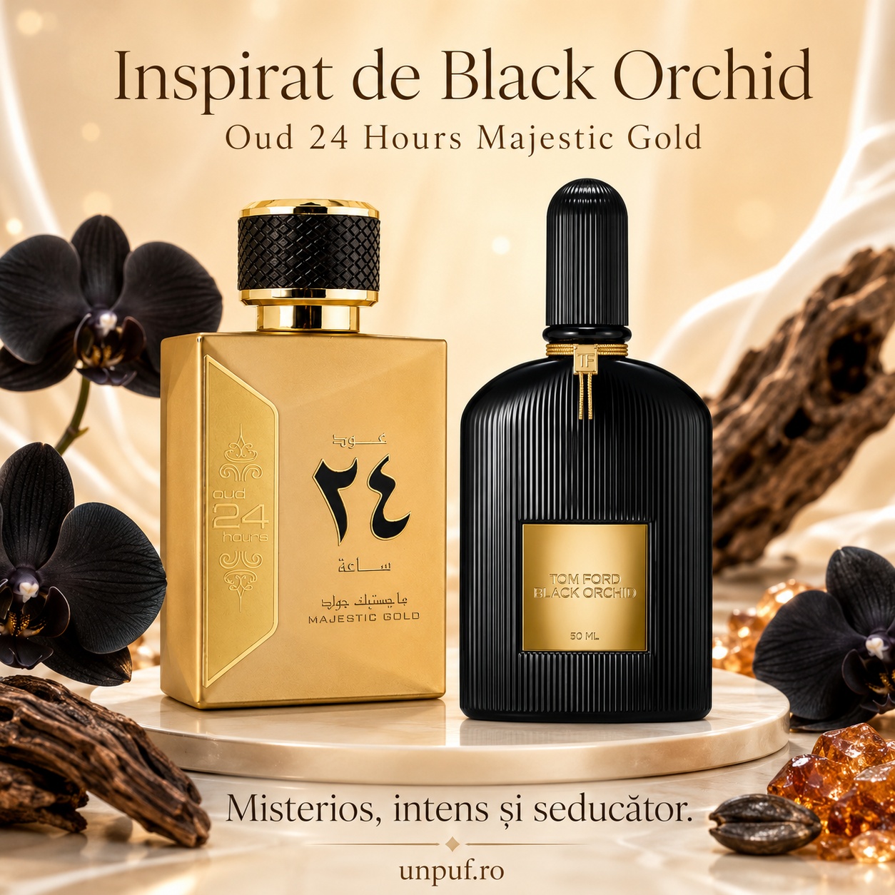 Oud 24 Hours Majestic Gold Ard Al Zaafaran inspirat de Black Orchid, parfum misterios intens și seducător