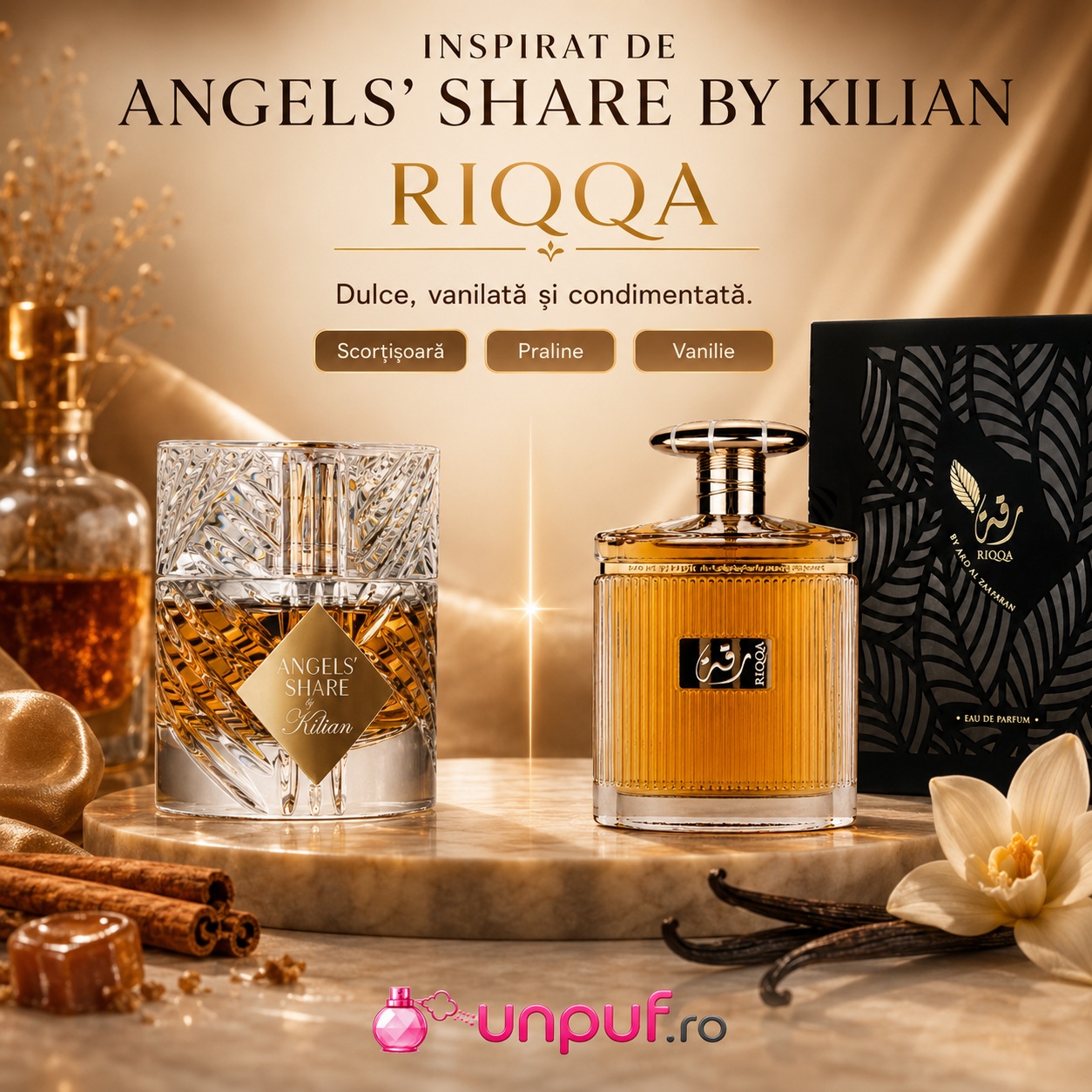Riqqa Ard Al Zaafaran inspirat din Angels Share By Kilian, parfum dulce vanilat și condimentat