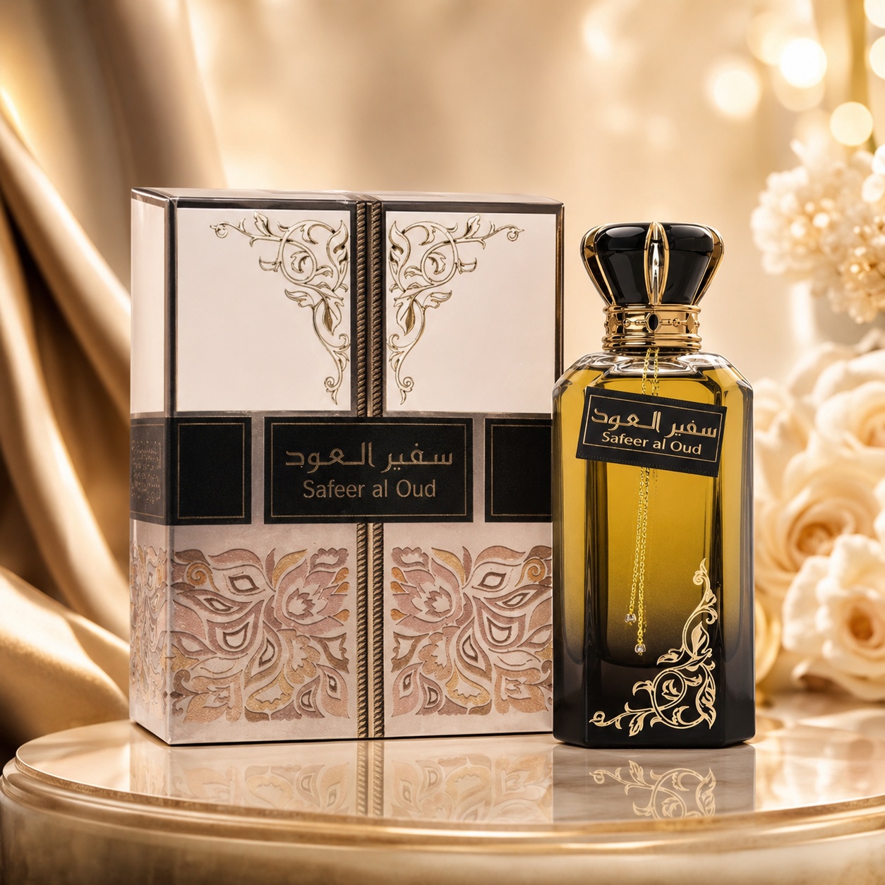 Parfum Arăbesc Ard Al Zaafaran Safeer Al Oud 100 ml cu sticlă fumurie elegantă și cutie premium